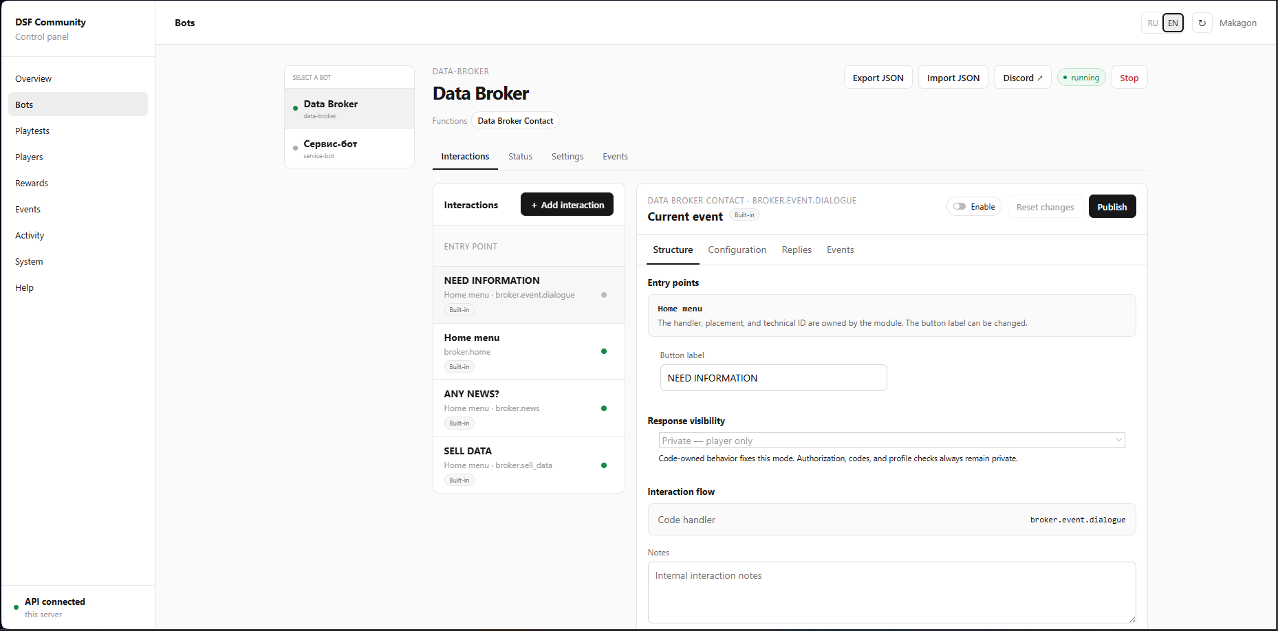 Data Broker interaction editor