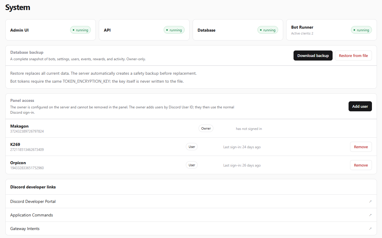 System status and access management