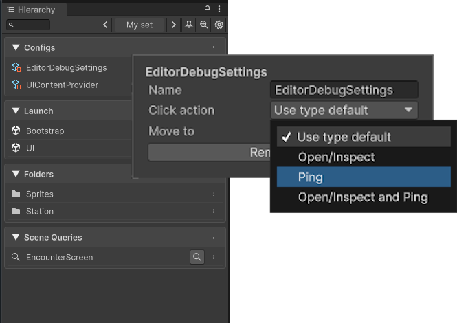 Pin menu with Ping and Open/Inspect click actions