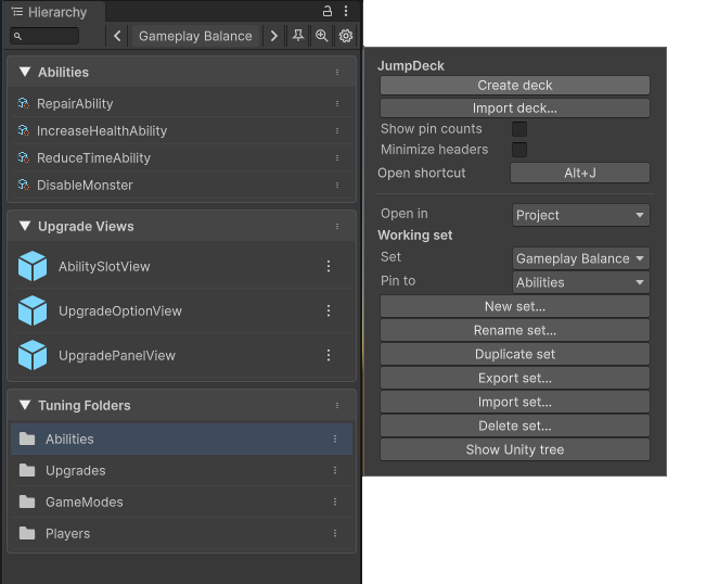 JumpDeck Plus working set and target deck settings